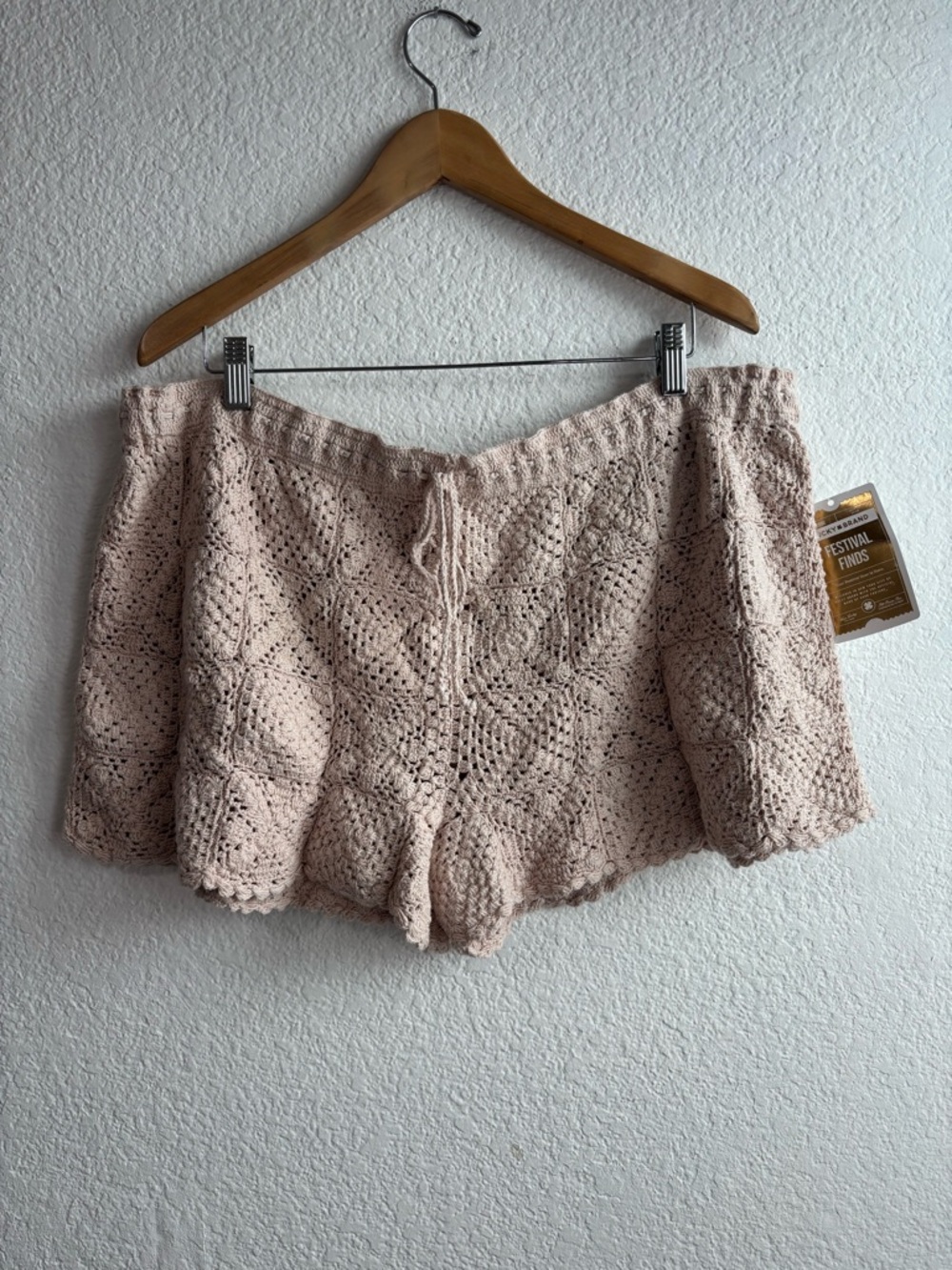 NWT Lucky Brand Festival Cotton Crochet Shorts Light Pink Beige XXL